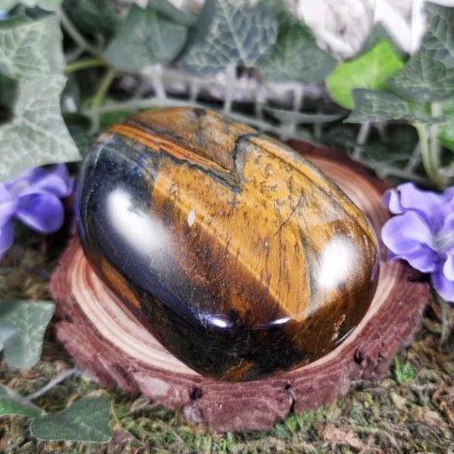 Flashy Blue & Gold Tiger's Eye Crystal Palm, Worry Stone #13