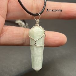 Amazonite Genuine Stone Wire wrapped Pendant Necklace