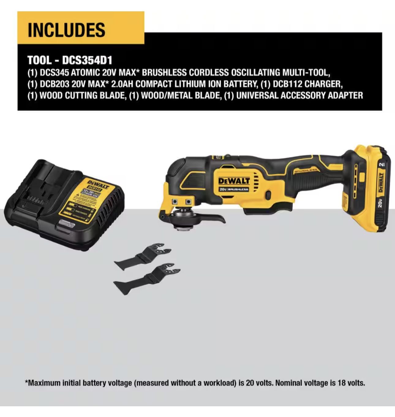 DEWALT ATOMIC 20V MAX Cordless Brushless Oscillating Multi Tool with (1) 20V 2.0Ah Battery and Charger