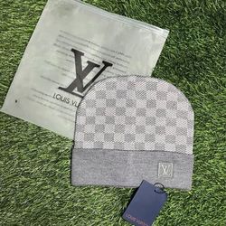 Grey monogram designer beanie
