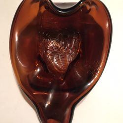 Vintage 1950 Rose Pattern Inside & Out Brown Liquor Bottle 7” Ashtray