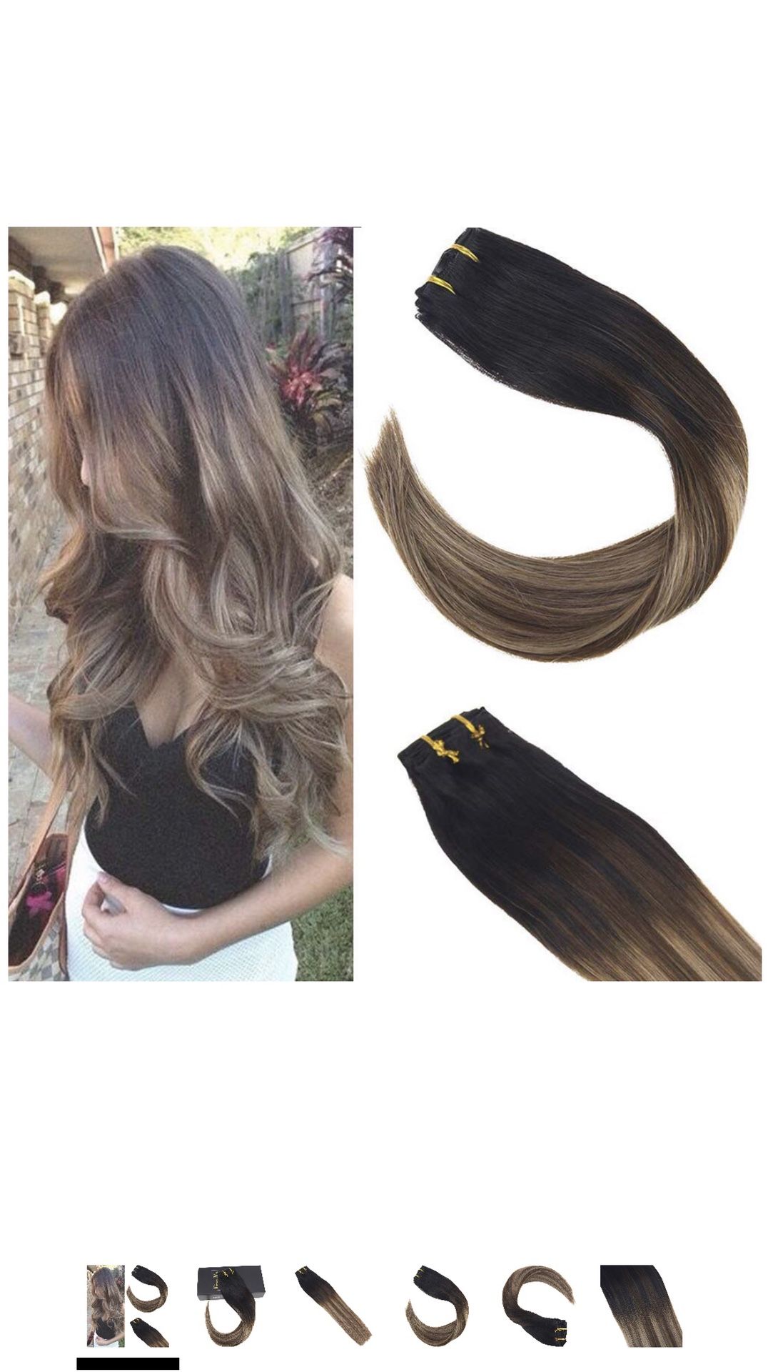 14 Piece Human Hair clip on Extensions Balayage