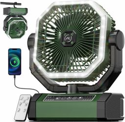 Portable Camping Fan with LED Light and Remote