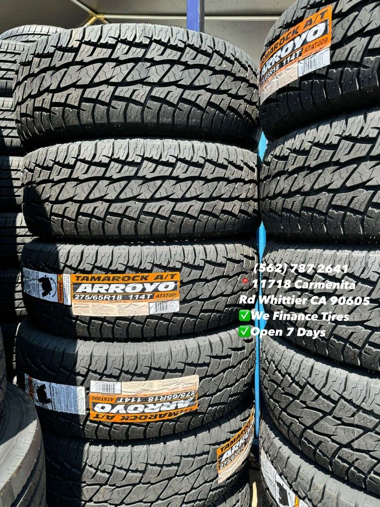 275/65R18 Arroyo Tamarrock A/T New Set of Tires Installed and Balanced Set de Llantas Nuevas Instaladas y Balanceadas