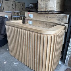 Pozzi Vintage Fluted Wood 60” Reception Desk, Natural