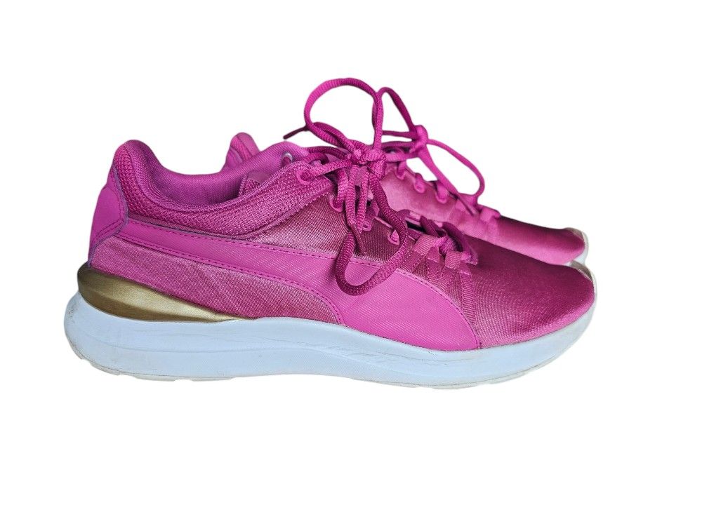 Puma Adela Lace Up Sneakers Tennis Shoes Magenta and Metallic Gold Sz 11