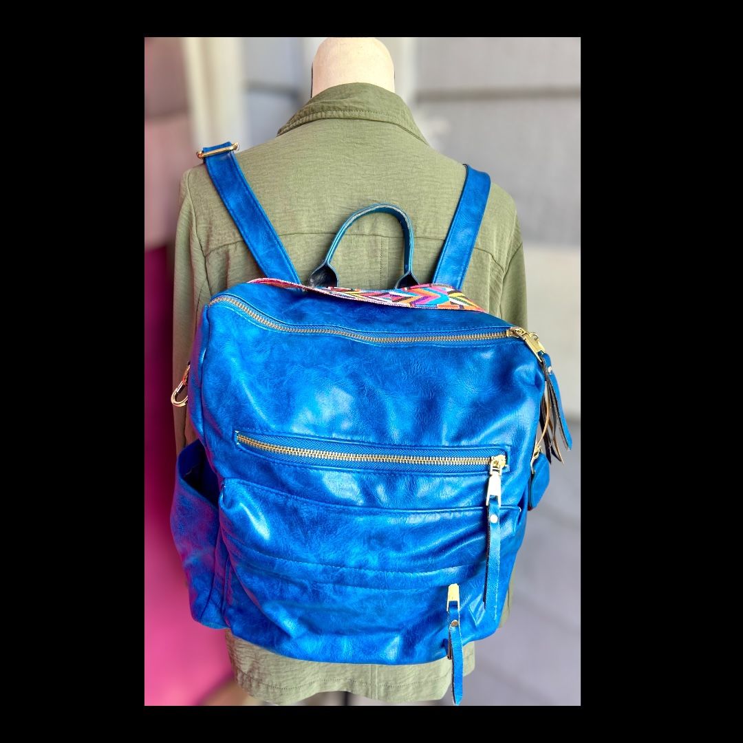 Brielle Sky Blue Convertible Leather Backpack Unisex Medium
