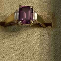 Fashion Jewelry Amethyst And CZ Baguette Ring