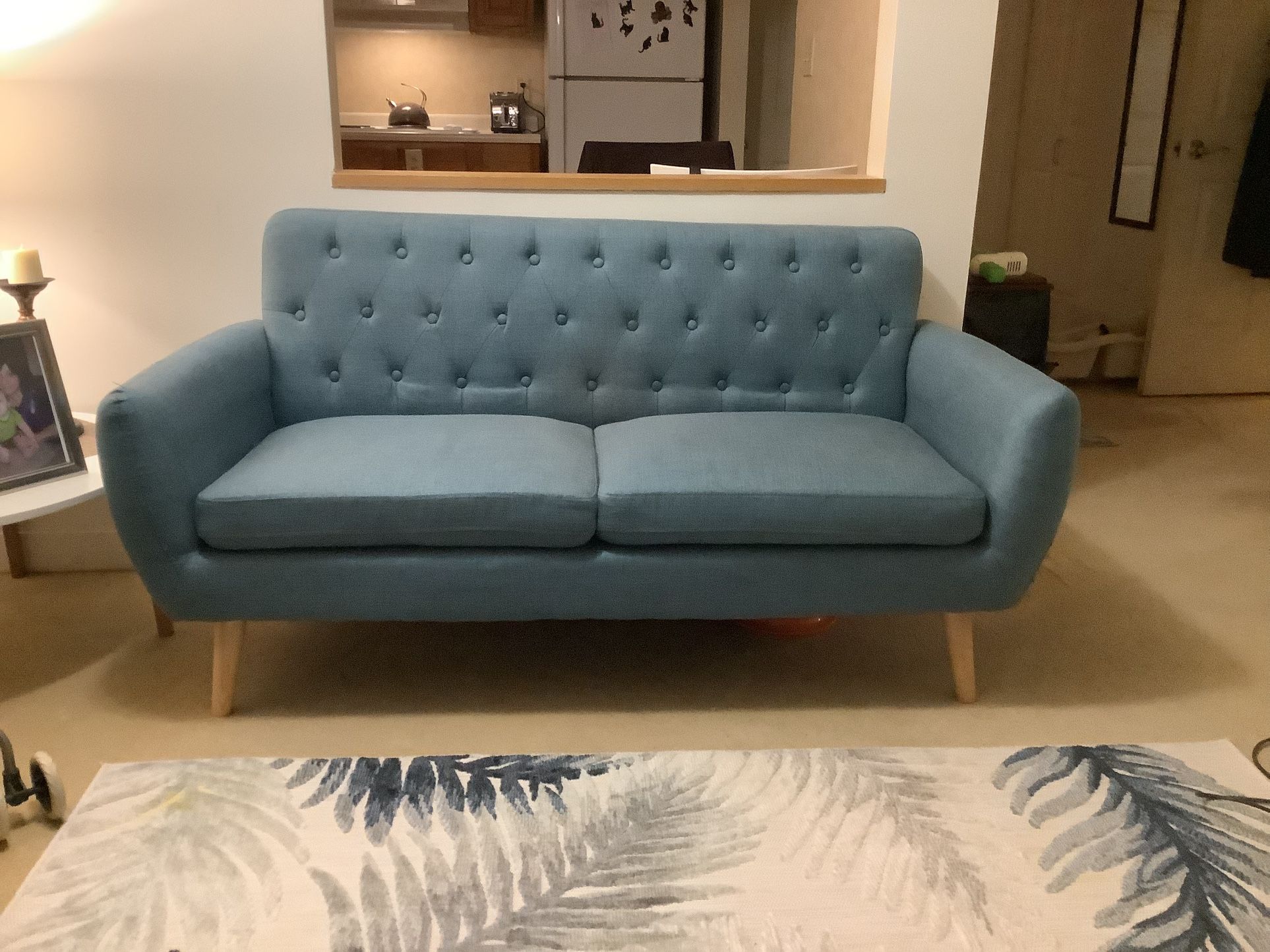 Mid Century Love Seat, Blue.