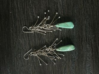 turquoise drop earrings with liquid sterling silver fringe