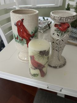 Holiday Decor, Vase Candle Holder And Candle