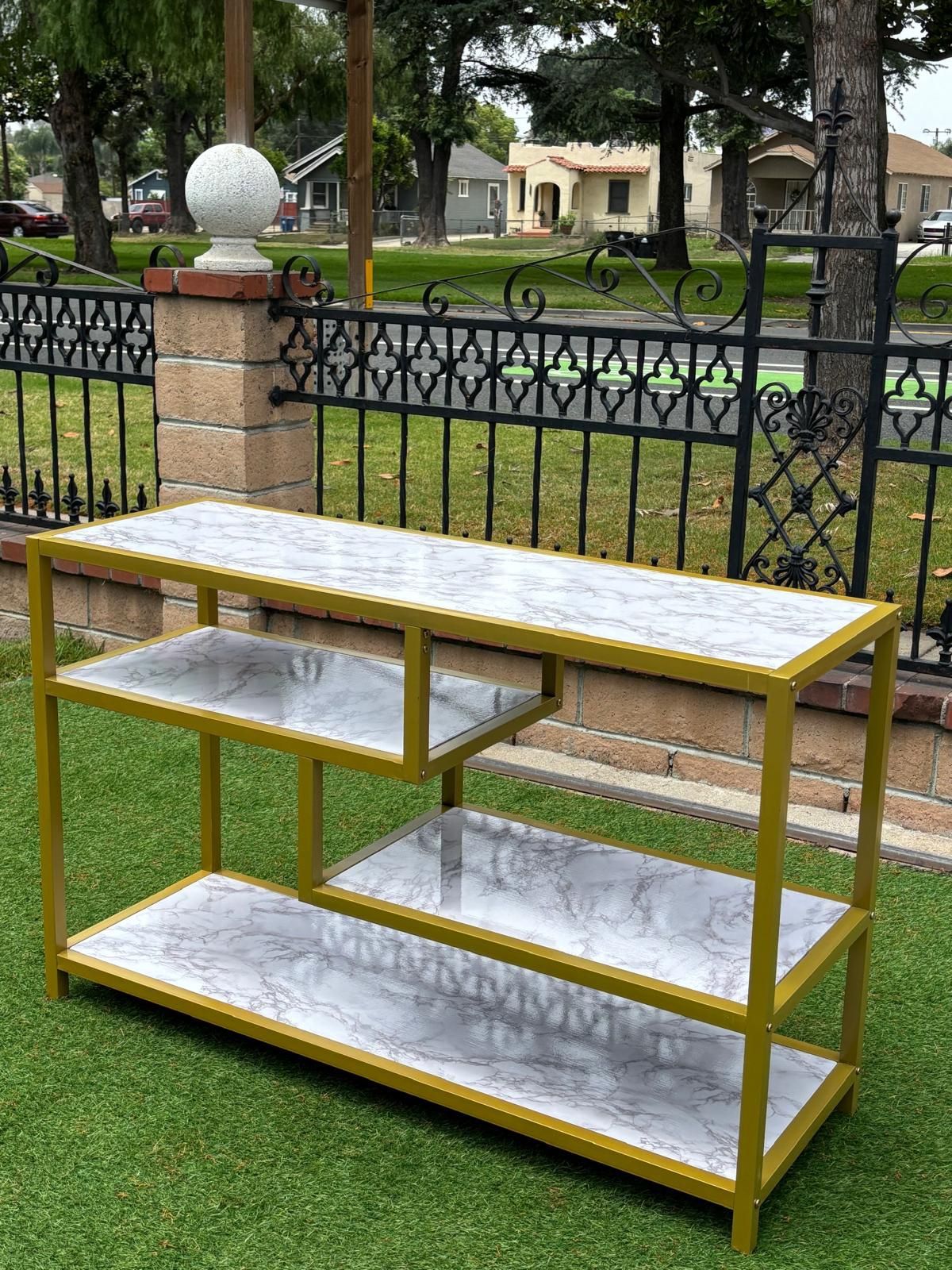 Tribesigns 47" Gold TV Stand with Mesh Storage Shelf, 4 Shelves, Media Console for Living Room and Bedroom.