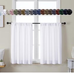 Simplebrand Ava Pure White Curtains 36 Inches Long 2 Panels, Light Filtering Half Window Rod Pocket Privacy Short Curtains, Thermal Insulated Curtain 