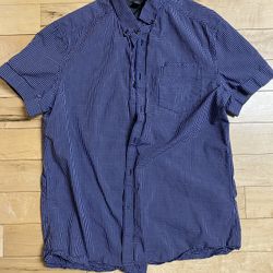 Kenneth Cole Reaction Checkered Shirt Large Windowpane Blue Black White Cotton L