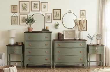 Four piece vintage refinished bedroom set