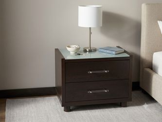 Dark Wood Drawer Nightstand with Frosted Glass Top