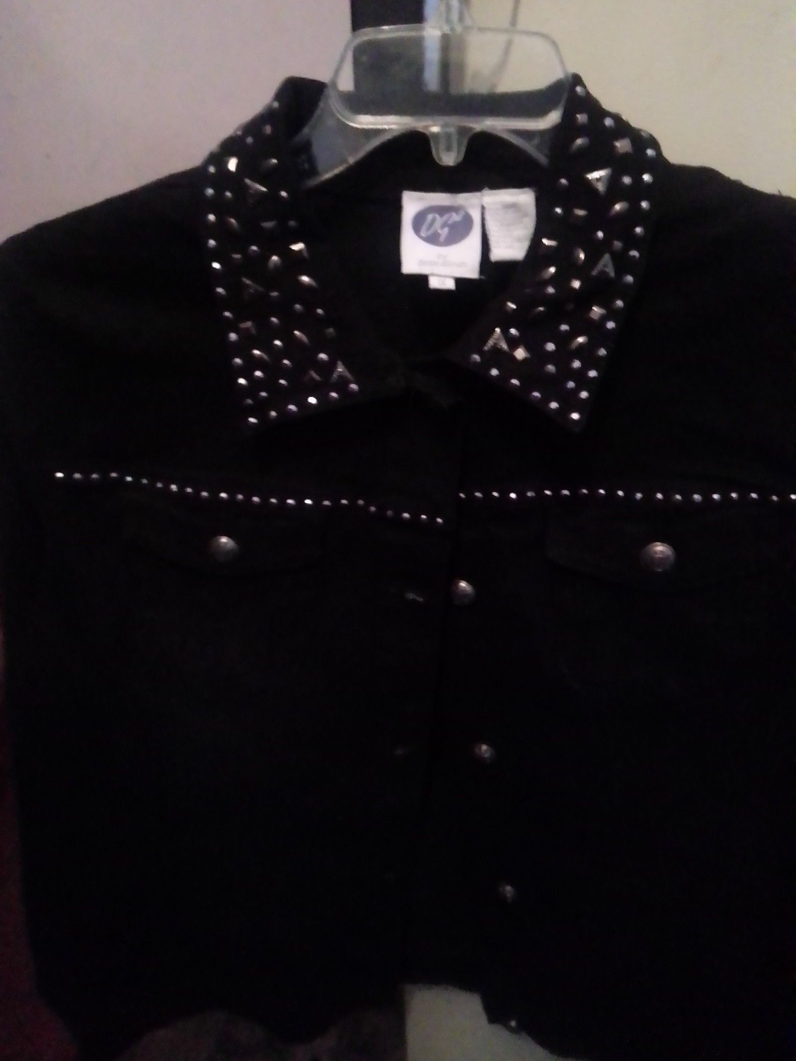 New Black denim jacket with Rhinestones. Also have New White one with rhinestones as well.