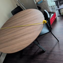 Round wood Table With Black Chairs - ~53inch Circum.