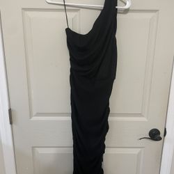 One Shoulder Black Evening Dress
