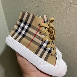 Authentic Burberry Check Gabardine High Top Sneaker Kids, Size 29  (11.5- 12 kids)