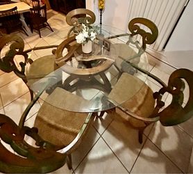 Round Glass Top Dining Table with 5 Chairs
