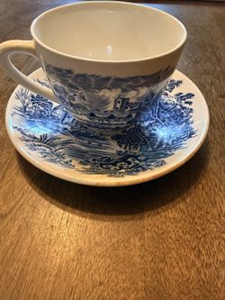Booths “Country Side” Blue Transferware Cup & Saucer – Made in England – Vintage Staffordshire