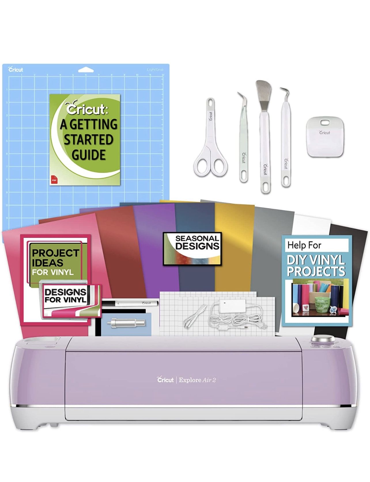 Cricut Explore Air 2 Lilac Machine Bundle - Beginner Guide, Tool Kit, Vinyl Pack, Designs & Project Inspiration New In Box
