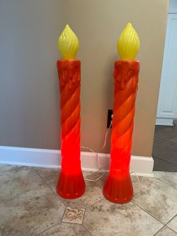 Pair of two vintage 35” 1960s - 1970s Christmas Candle Candlestick Blow Molds.    These are in good vintage condition overall.    Please note the bott