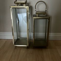 Brushed Gold Color Glass Lantern Candle Holders