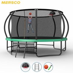 🔥Brand new in Box 🔥14ft Trampoline for Kids and Adults, Pumpkin Outdoor Trampoline with Basketball Hoop,Enclosure Net and Storage Bag, Birthday Gift