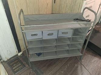 Gray Fabric Shoe Rack with Drawers