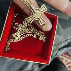 14k Gold (two Toned) Necklace Plus 14K Jesús Cross Pendant