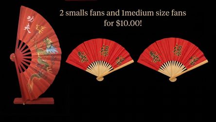 Asian Red Folding Fans — Set of 3