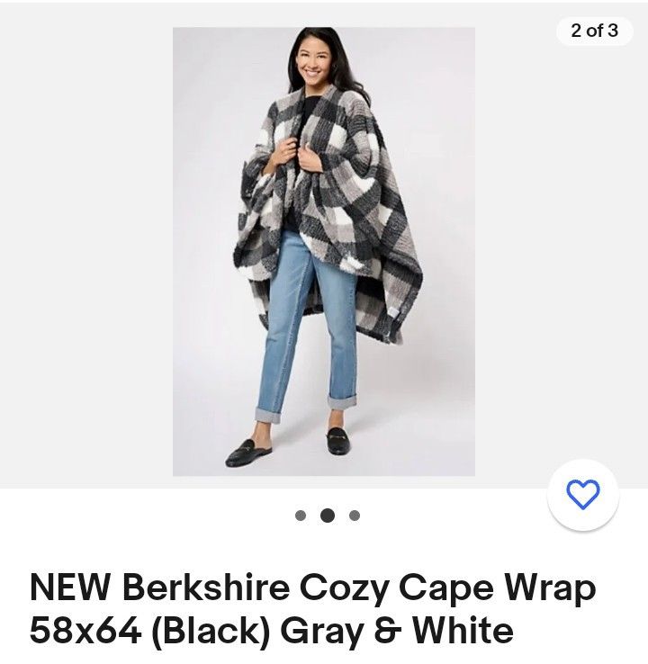New Berkshire Cozy Cape Black Plaid Wrap 58x,64