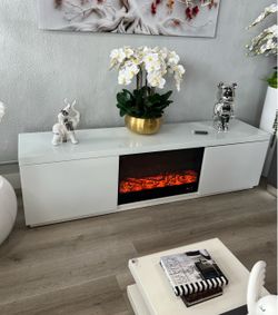 🔴Mesa de televisor con diseño chimenea
