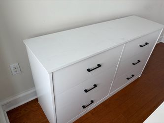 White 6-Drawer Dresser – Modern Black Handles
