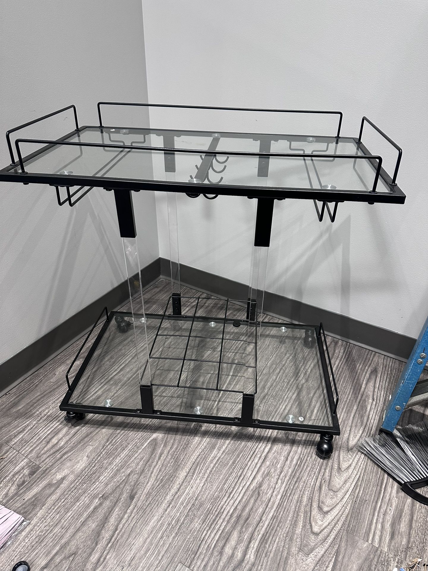 Glass & Black Metal Bar Cart