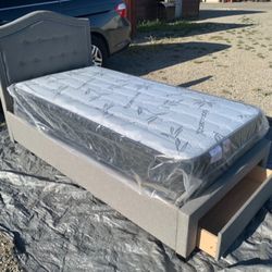 Twin Storage New Bed With Nice Mattress 