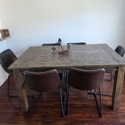 Shoren Antique Natural Brown Rectangular Wood 71" Top Dining Table | 6 Seat with Chairs