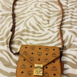 MCM  MCM Cognac Visetos Coated Canvas and Leather Patricia Crossbody Bag