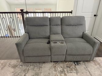 Gray Fabric Manual Reclining Loveseat with Console