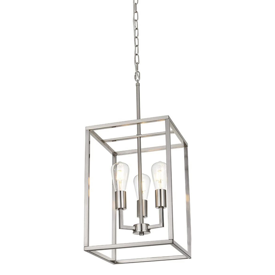 New 3 Light Chandelier Industrial Pendant Lights Modern Brushed Nickel Metal Cage Ceiling Light Fixture Foyer Kitchen Dining