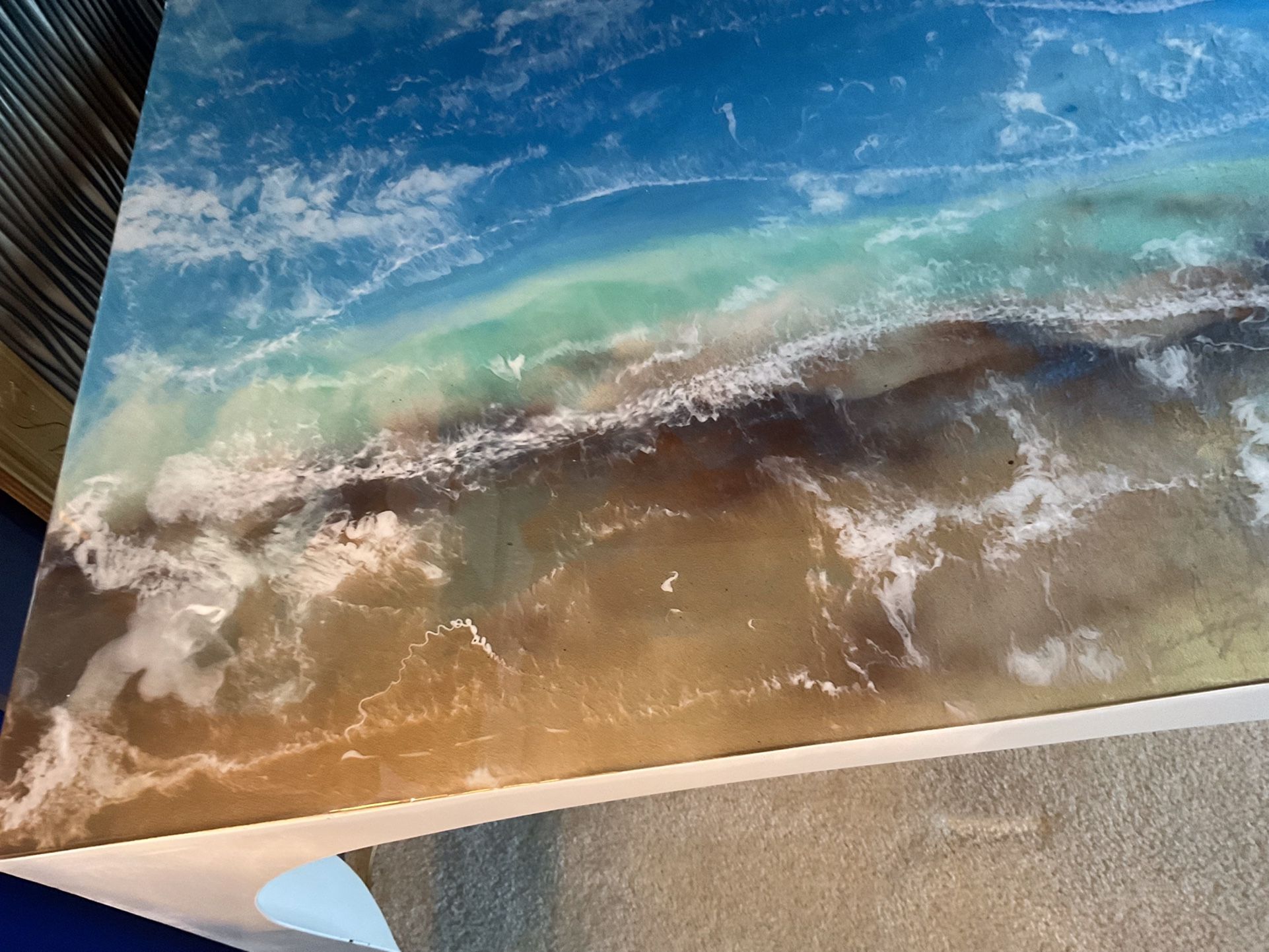 LARGE OCEAN CRASH LOOK STEEL TABLE…TOP COATING MADE FROM EPOXY…GREAT FOR PATIO OR INSIDE…SUPER HEAVY..,All Products : American Fashion Style Bags On Sale