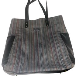 PISTIL Large Gray Striped Purse Tote Bag Two Handle Shoulder Bag