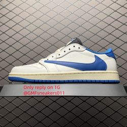 Fragment Design x Travis Scott x Air Jordan 1 Retro Low OG SP 'Sail Military Blue'