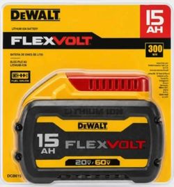 Brand new DeWALT FLEXVOLT 15Ah lithium-ion battery, still sealed in original packaging. Compatible with DeWALT 20V MAX and 60V FLEXVOLT tools.  ✅ 15Ah