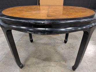 Round Burl Wood Extendable Dining Table with Black Lacquer Finish
