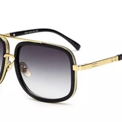 Men Fashion Sunglasses Oversized Square Gold Flat Top Frame Hip Hop Fancy Black