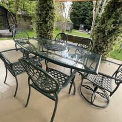 Outdoor Dining Aluminum Glass Table And 6 Chairs Set