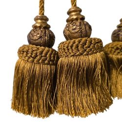 2 Gold Hand Woven Curtain Rope Tie Back Window Soft Gold Tassel 35" Metal Balls